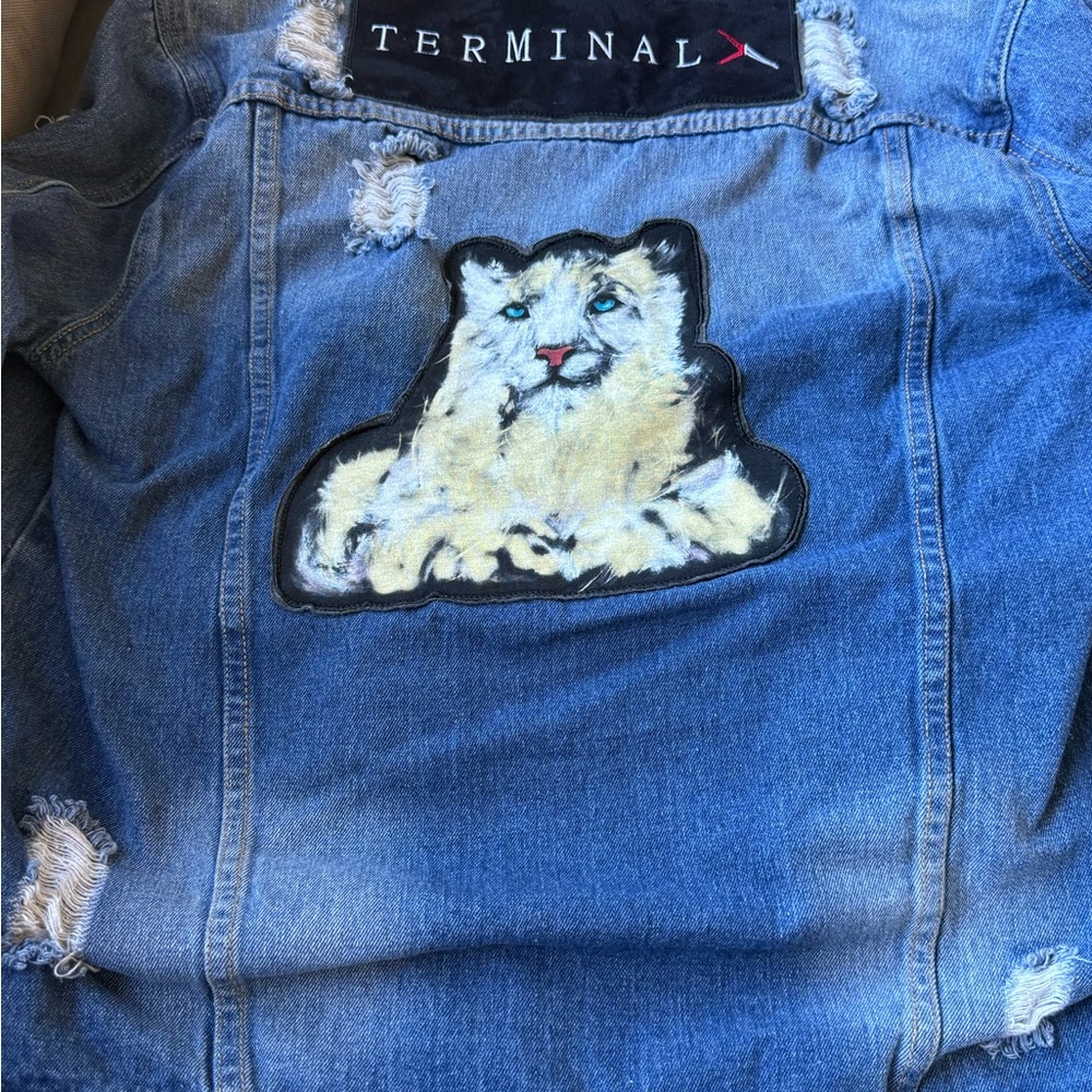 Victorious Jeans Men’s Distressed Denim Jacket with Custom Back Patch
